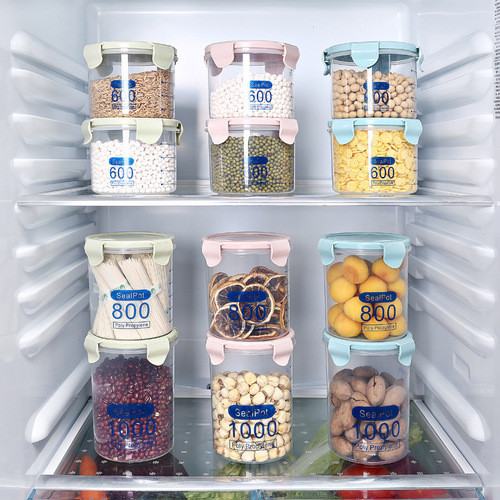 Kitchen transparent food preservation sealed jar storage jar with lid plastic grain storage jar snack storage box
