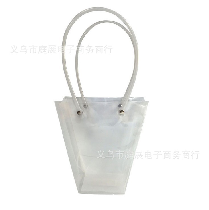 厂家直销PP塑料鲜花手提袋 盆栽礼品袋 透明梯形花袋 韩国花束袋