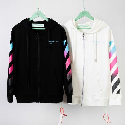 正确版本OFFOWWHITE高品质18秋冬箭头渐变色男女同款拉链连帽卫衣|ru