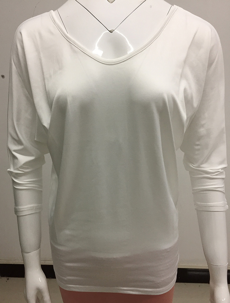 Fashion Solid Color Polyester V Neck 3/4 Length Sleeve Batwing Sleeve Button T-shirt display picture 14