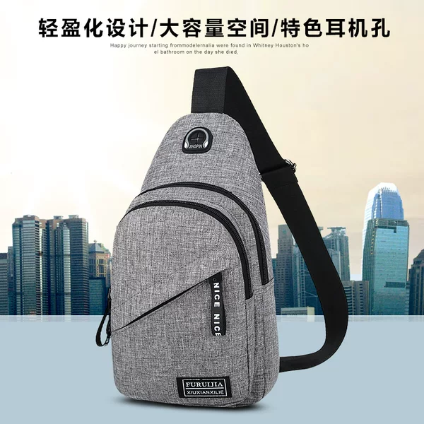 Chest Bag Canvas Front Chest Bag Casual Youth Shoulder Bag Men's Oxford Cloth Crossbody Bag Anti-Theft Laptop Large Capacity