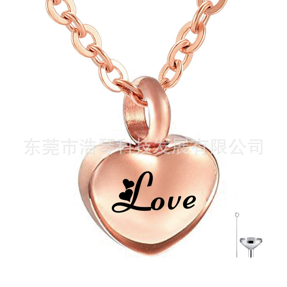 Трансграничные поставки памятные ПЭТ пепел ожерелье розовое золото в форме сердца любовь урна кулон кремации ювелирные изделия