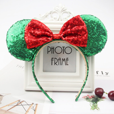 跨镜新款品质亮片大蝴蝶结发箍米老鼠头箍儿童表演派对发饰米妮爆