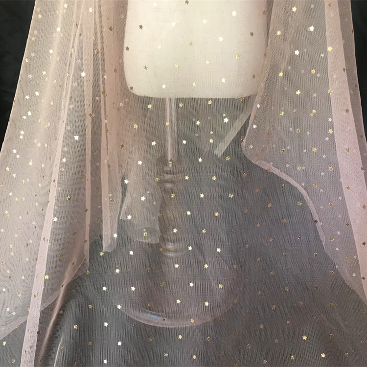厂家直销烫金星星纱网纱网眼纱连衣裙饰品面料拍照道具背景布
