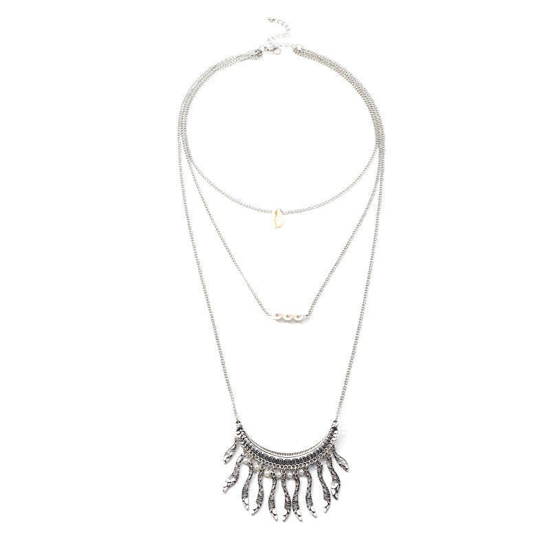 Fashion ethnic style alloy fringed shell necklace multilayer pendant NHNZ129516picture11