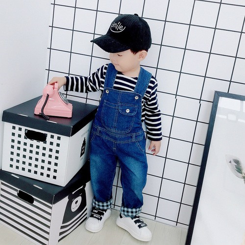 Children's denim pants, baby boys' and girls' overalls, infant rompers, toddler coveralls, loose-fitting spring/autumn pants with open crotch