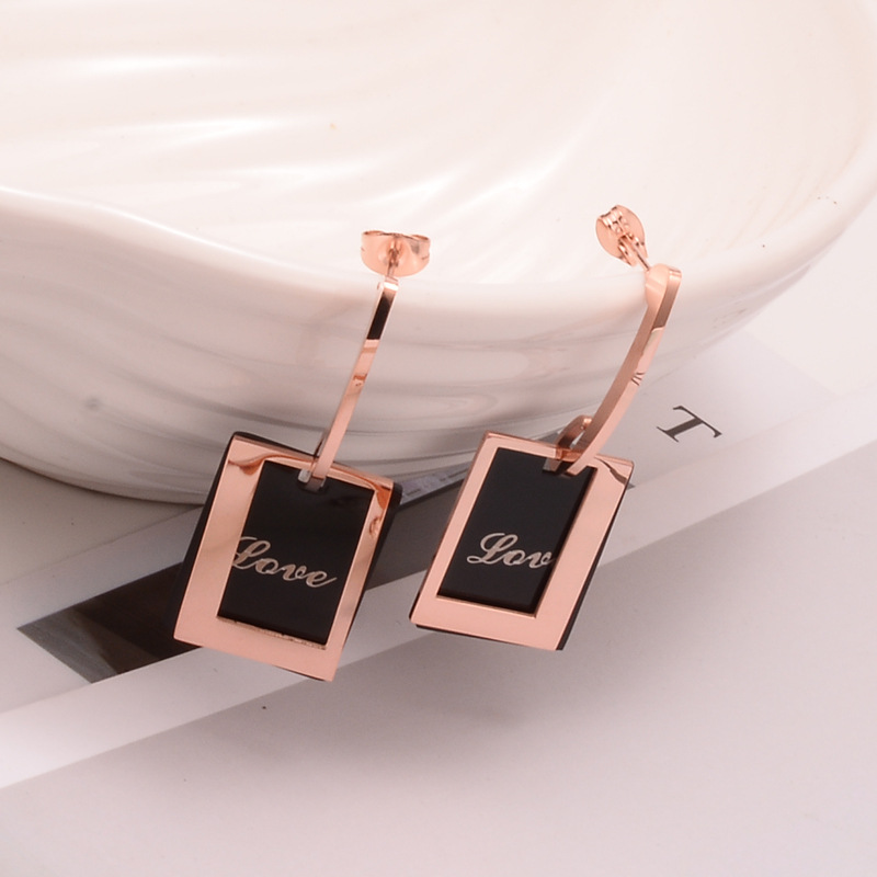 Fashion Hollow Black Long Square Titanium Steel Earrings Wholesale Nihaojewelry display picture 8