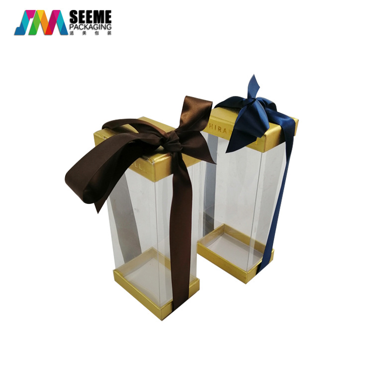 厂家定制PVC透明包装盒 上下盖纸托 丝带款PVC包装盒 可定制Logo