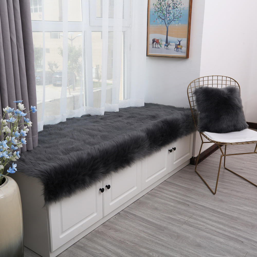 【飘窗垫】白色长毛绒澳洲仿羊毛皮加厚儿童卧室地毯地垫一件代发