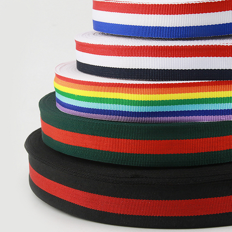 现货批发纺织辅料涤纶平纹带彩色条纹织带箱包鞋帽包边带编织