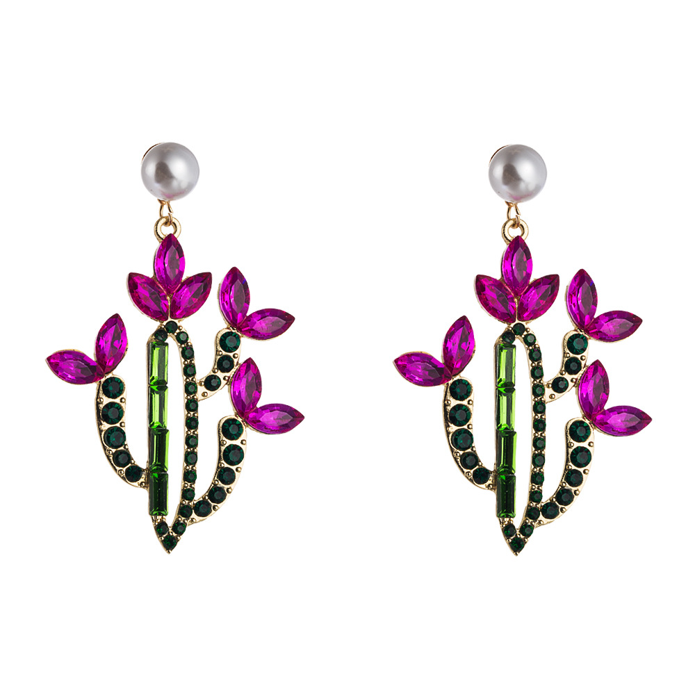 Fashion Cactus Stoving Varnish Alloy Artificial Gemstones Earrings display picture 17