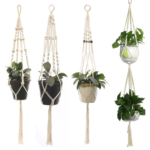 Cross-border flower pot net bag, creative gardening green plant flower pot hanging basket, handmade hemp rope hanging flower pot hanger 37-72