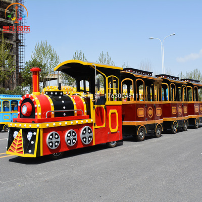 廠家直銷仿古觀光火車遊樂設備公園廣場電動無軌觀光火車可定制
