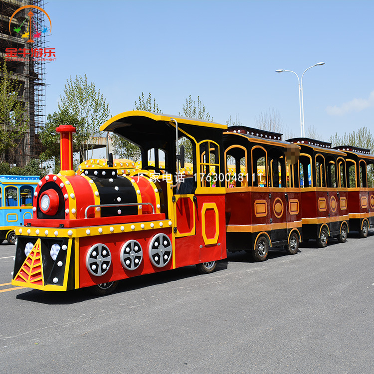 廠家直銷仿古觀光火車遊樂設備公園廣場電動無軌觀光火車可定制