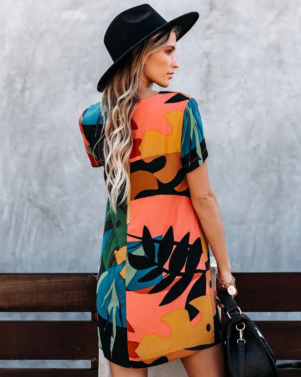 round neck short sleeve printed dress NSYD4446