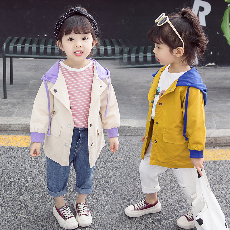 童裝女童外套2019韓版男童風衣中小童帶帽印花上衣潮壹件待發