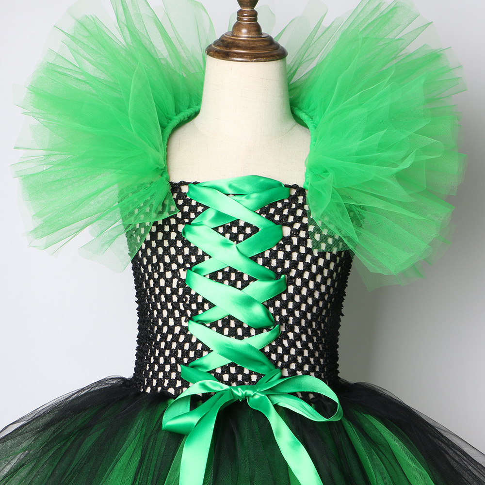 Ropa para niños, vestido de Halloween, disfraz de bruja para niños, festival, actuación, falda de tul de malla para niña_voghion.com