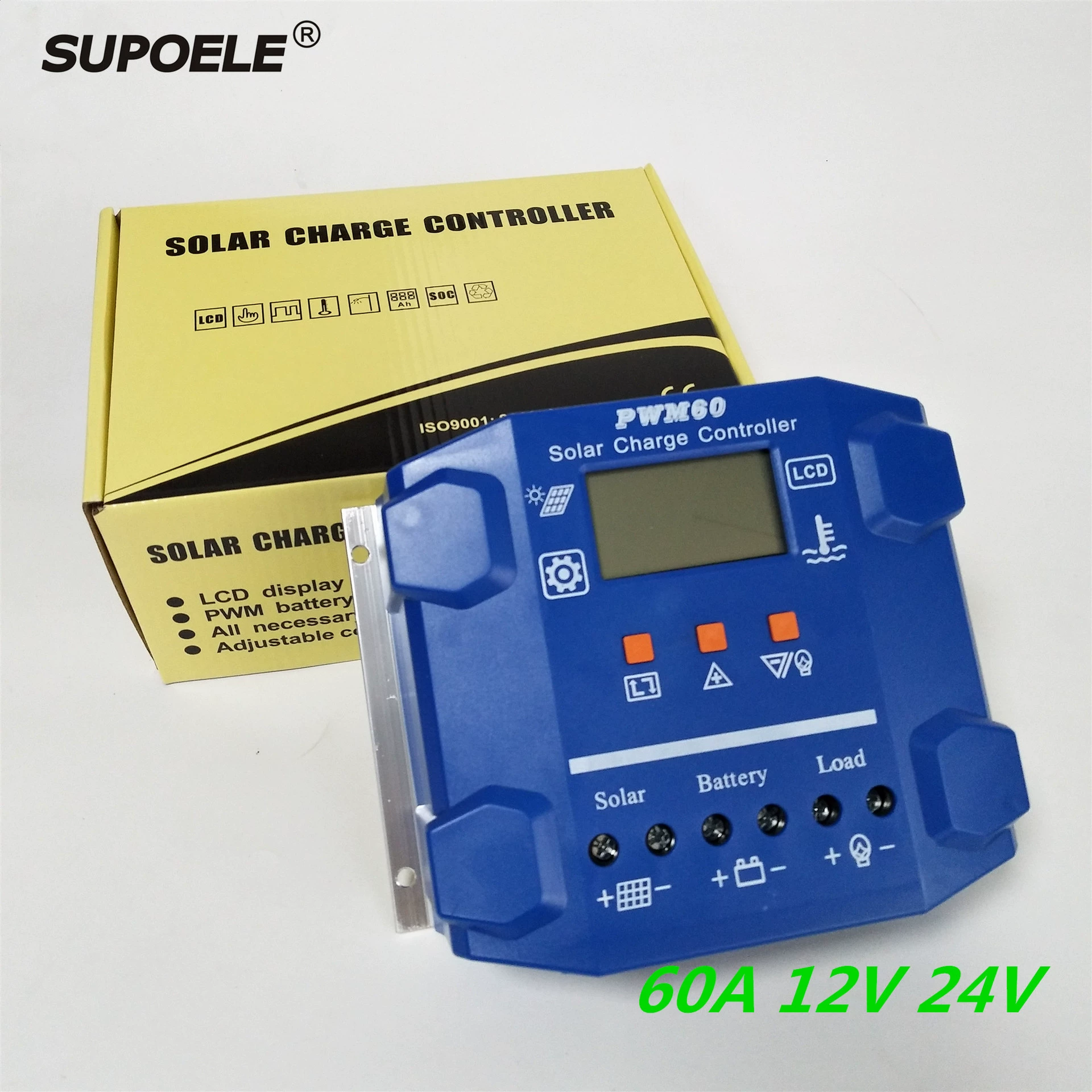 Солнечный Контроллер заряда и разряда PWM60 40A 50A 60A 12V 24V 48V LCD цифровой дисплей