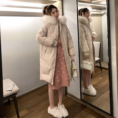 冬装2019年新款大毛领羽绒棉服女中长款韩版宽松过膝棉衣面包服