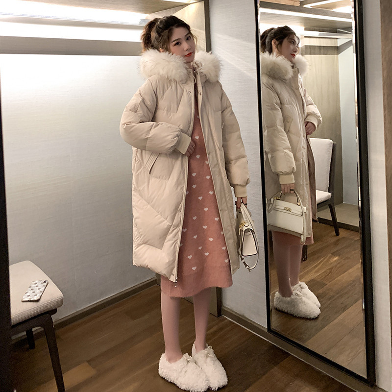 冬装2019年新款大毛领羽绒棉服女中长款韩版宽松过膝棉衣面包服