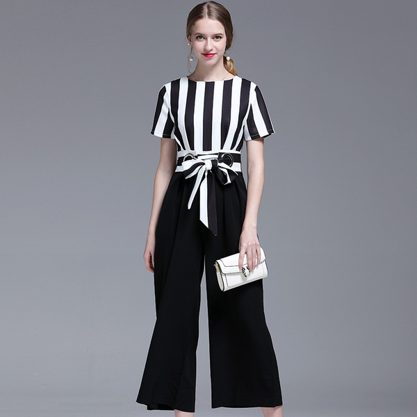 Summer New Round-neck Black-and-White Striped Butterfly Tie Belt 