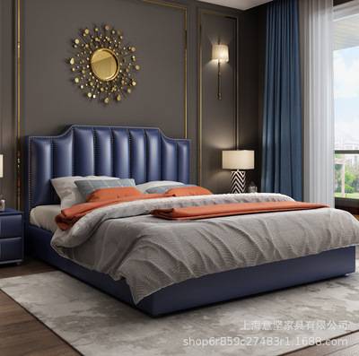 美式皮艺床高背软包床 1.5/1.8双人床婚床酒店样板间轻奢家具订做