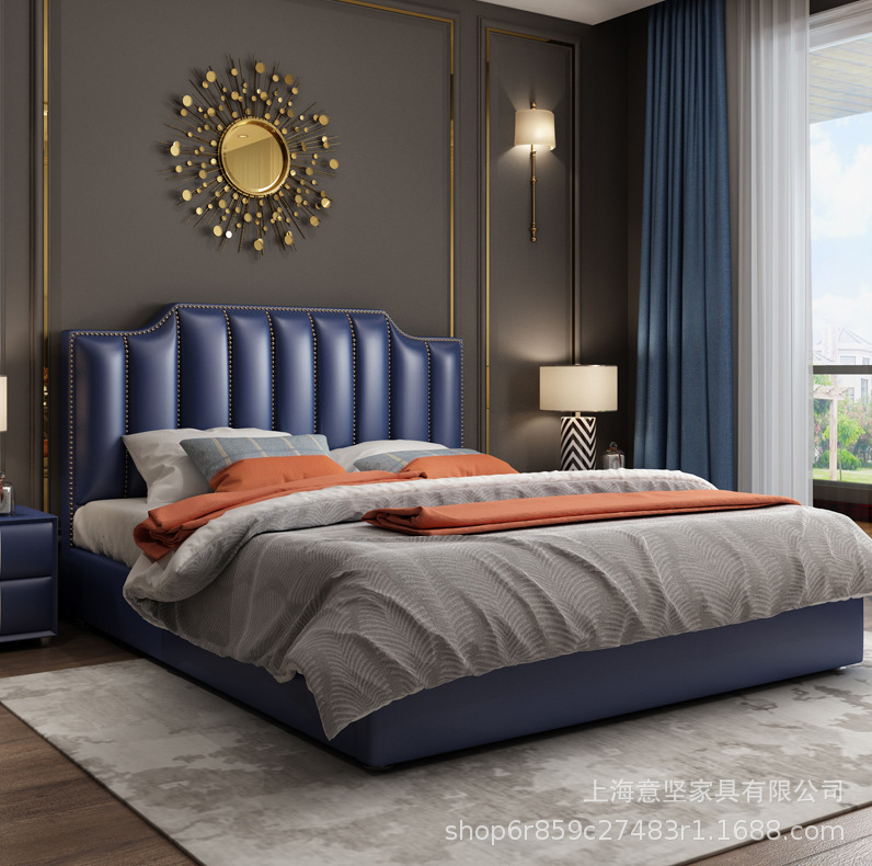 美式皮艺床高背软包床 1.5/1.8双人床婚床酒店样板间轻奢家具订做