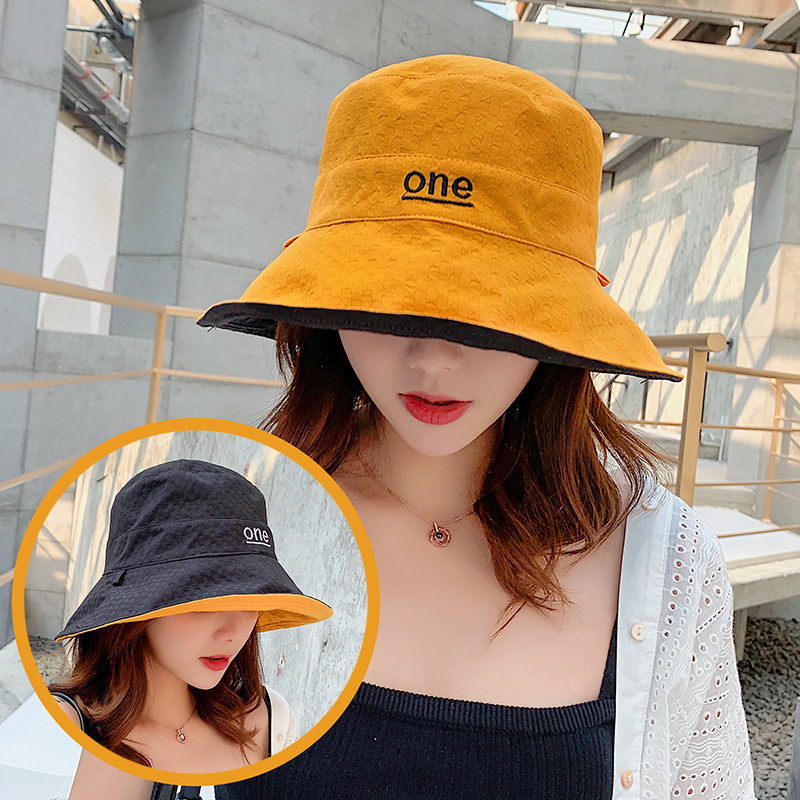 Net red Korean version of the INS wide rumor fisherman hat female tide days black maneuo wind summer double-sided sunscreen hat