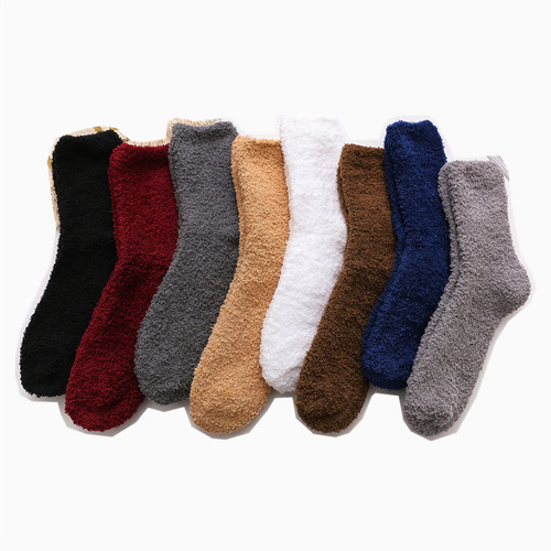 Winter coral velvet socks for men, adult home thickened velvet warm floor socks, sleep mid-tube 44 size men's socks