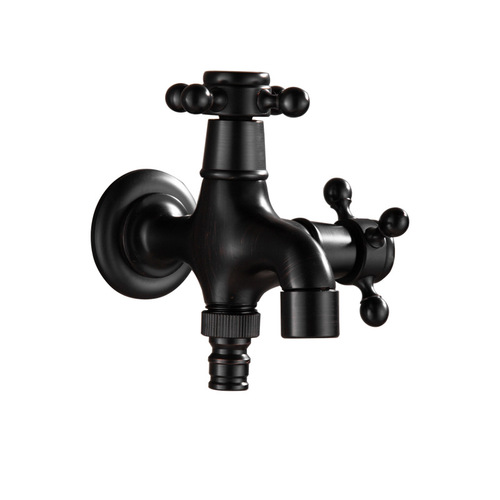 Black extended four/six-point washing machine faucet, mop pool European style all-copper quick-open single cold water nozzle