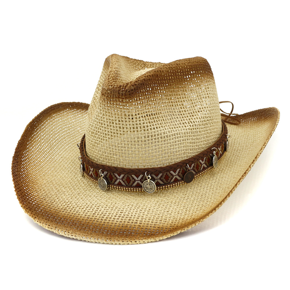 Brown Spray Paint Paper Straw Cowboy Hats Mens Womens Panama Style Jazz