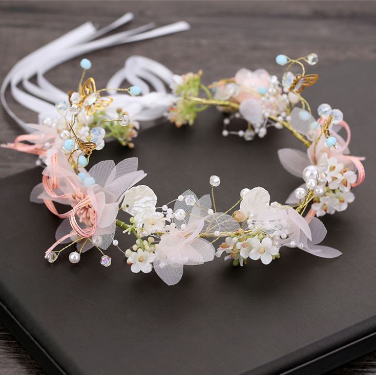 thumbnail image 1 of Princess Pearl Headpiece Rose Flower Headband Crystal Nupcial Boda Accesorios para el cabello Santa Comunión Tiaras para el cabello para niñas de flores y dama de honor, 1 of 5