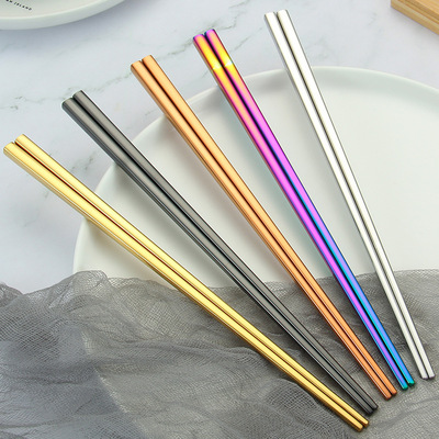 304不锈钢筷子镀钛金色福字筷子五双装礼盒超市礼品酒店用品套装|ms