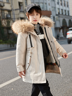 Boys' Sect Overcoming 2019 new pattern Western style Mid length version brand children baby thickening keep warm Fur collar coat wholesale