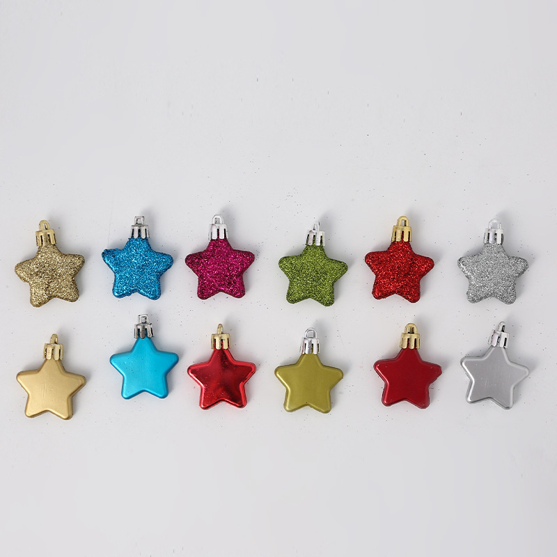 圣诞节闪闪五角星挂件圣诞树彩色装饰用品便利店节庆小挂饰批发