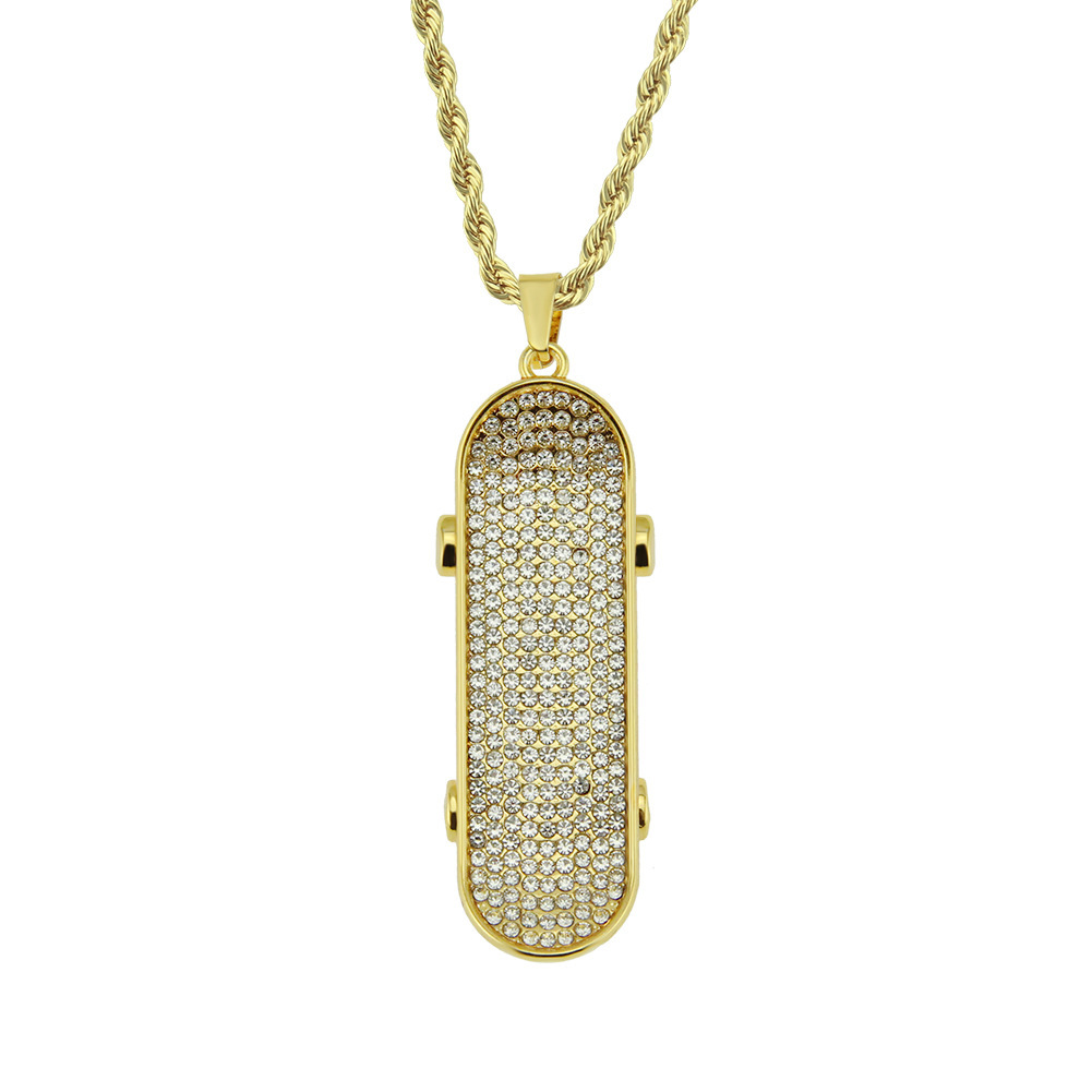 Designer style, personality, creativity, men's necklace with diamond inlay, three-dimensional skateboard pendant, trendy and fashionable accessories_voghion.com