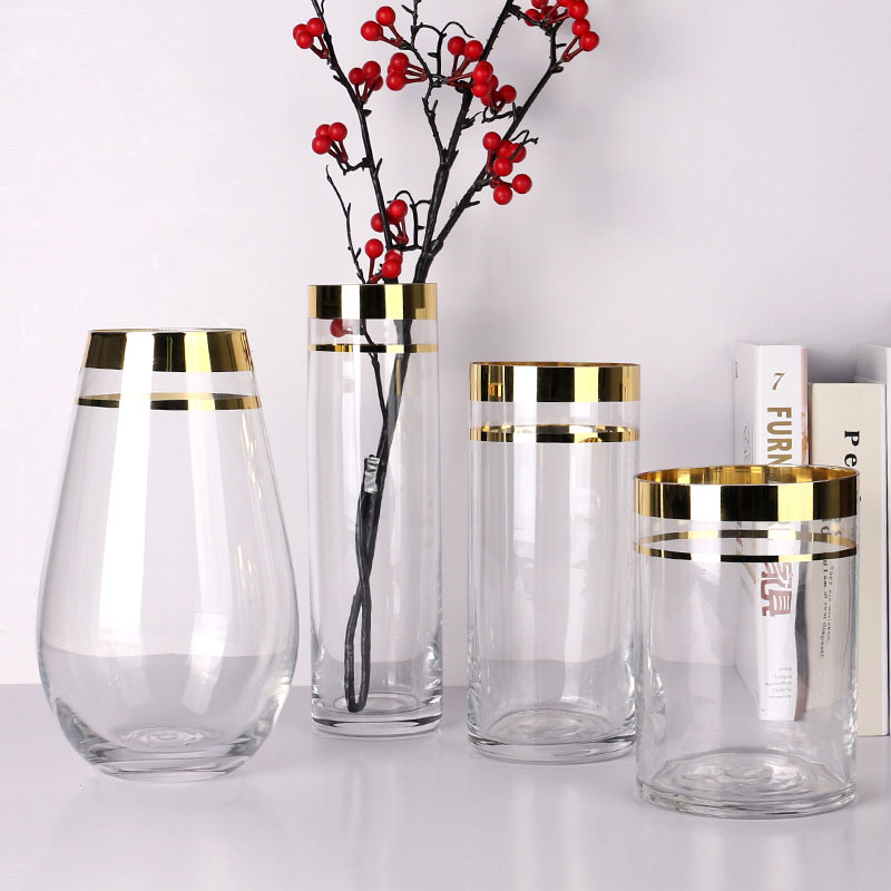 Factory wholesale glass vase Electro -plated gold edges European…