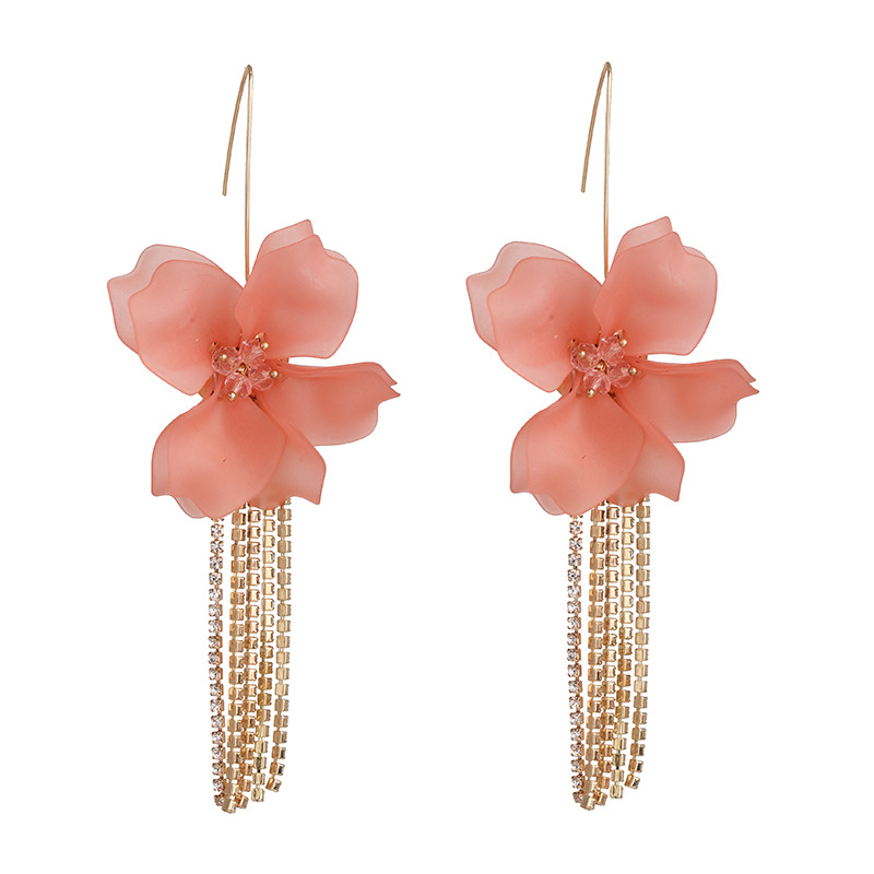 53055 European And American Ins Exaggerated Earrings Pop Floral Acrylic Long Flower Tassel Earrings Ear Hook Earrings display picture 4