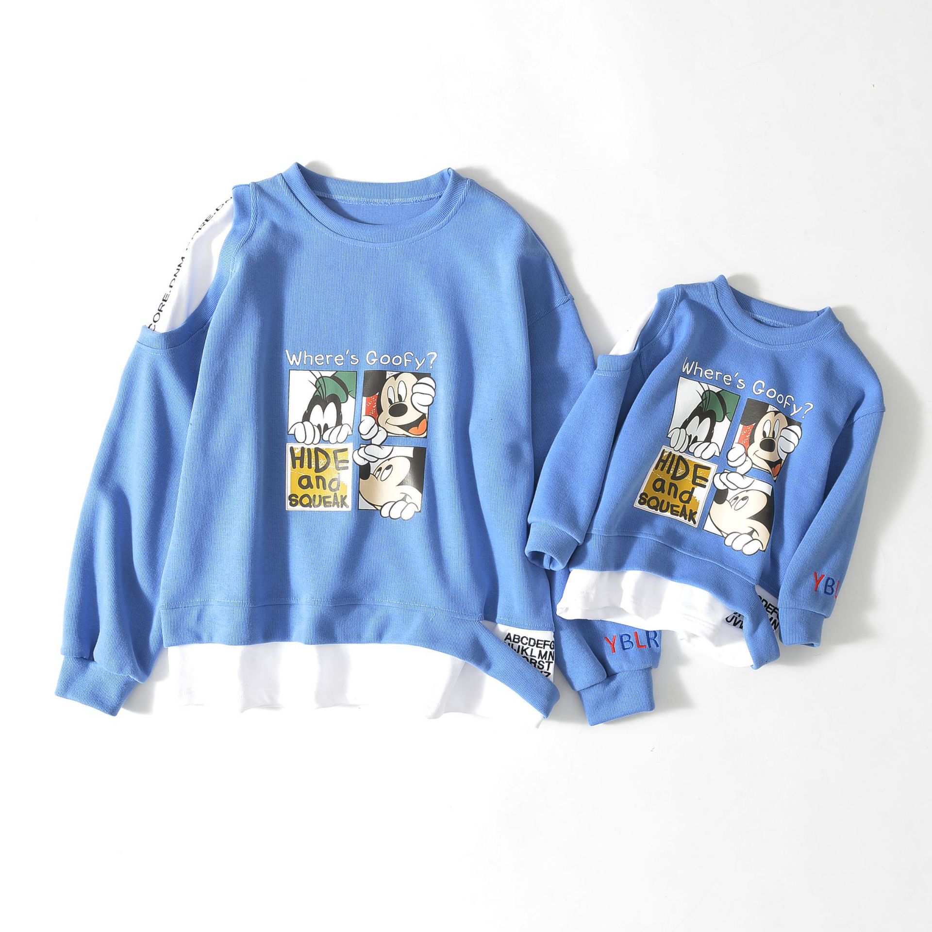 实体工厂直销米奇图案拼接刺绣卫衣加厚款亲子装小批量加工定制