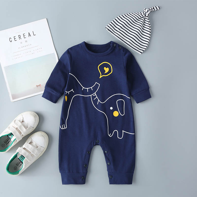 婴童幼儿跨境专供 春秋新款哈衣爬服条纹可爱大象宝宝连体衣|ms