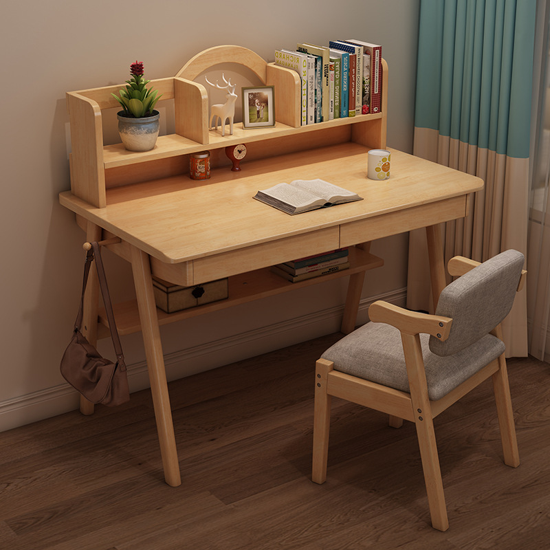 Nordic solid wood computer desk learning office table modern minimalist desk bookshelf combination economy home desk