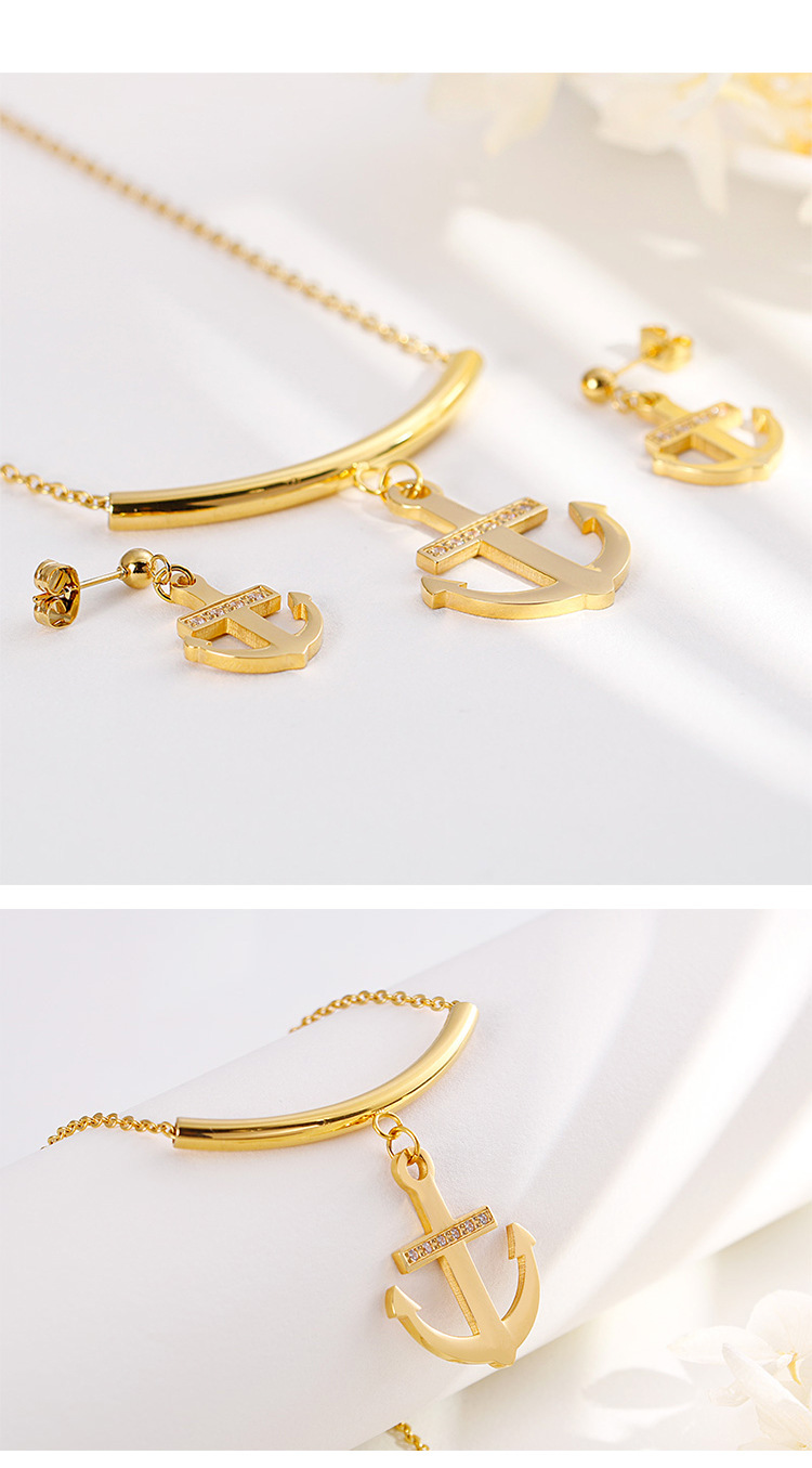 Factory Original Design Wholesale Fashion Personality Titanium Steel Zircon Boat Anchor Womenu0027s 