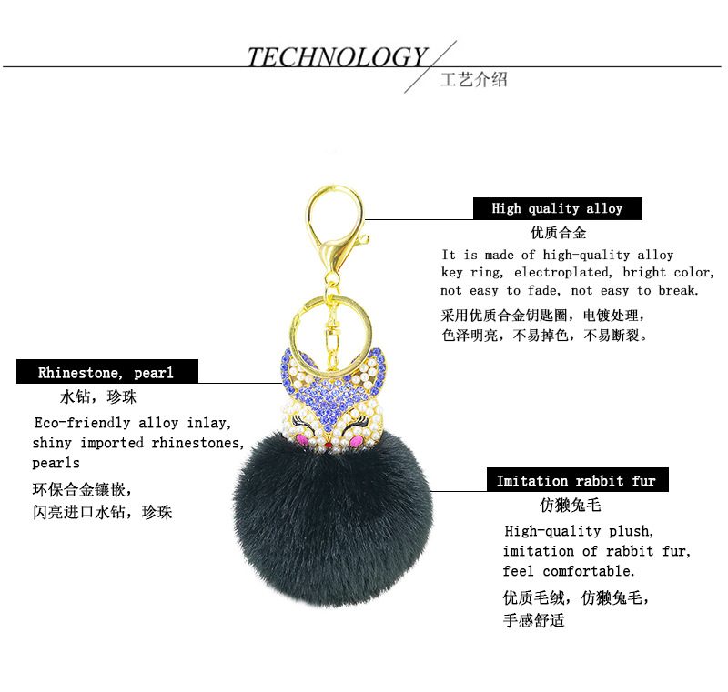 Fashion Alloy Fox Diamond Pearl Rex Rabbit Fur Ball Keychain display picture 4