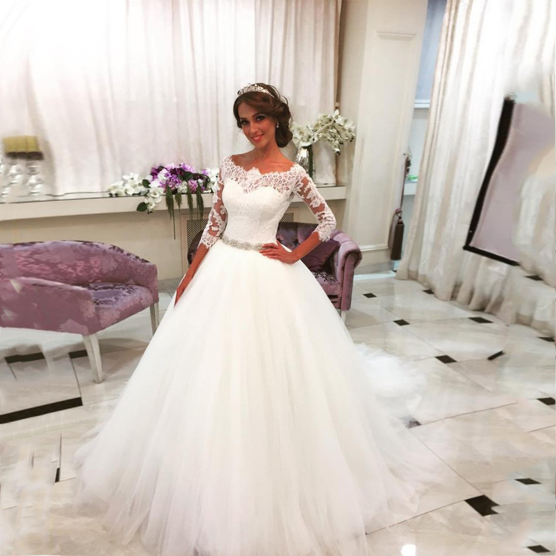 Foreign Trade European and American Wedding Dress Women's 2019 New Long Sleeve off-shoulder Large Size Fashion Retro Trailing Tutu Bridal Wedding Dress