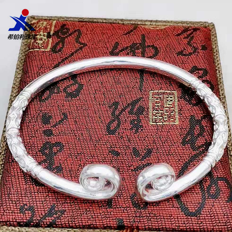 黄铜镀银祥云紧箍咒手镯电镀仿银首饰品厂家批发女士开口手环手饰