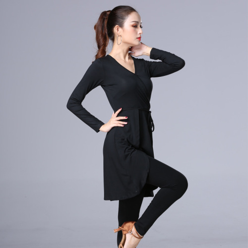 Black long sleeved short sleeves Latin dance dress female adult Latin dress art examination dance practice dress