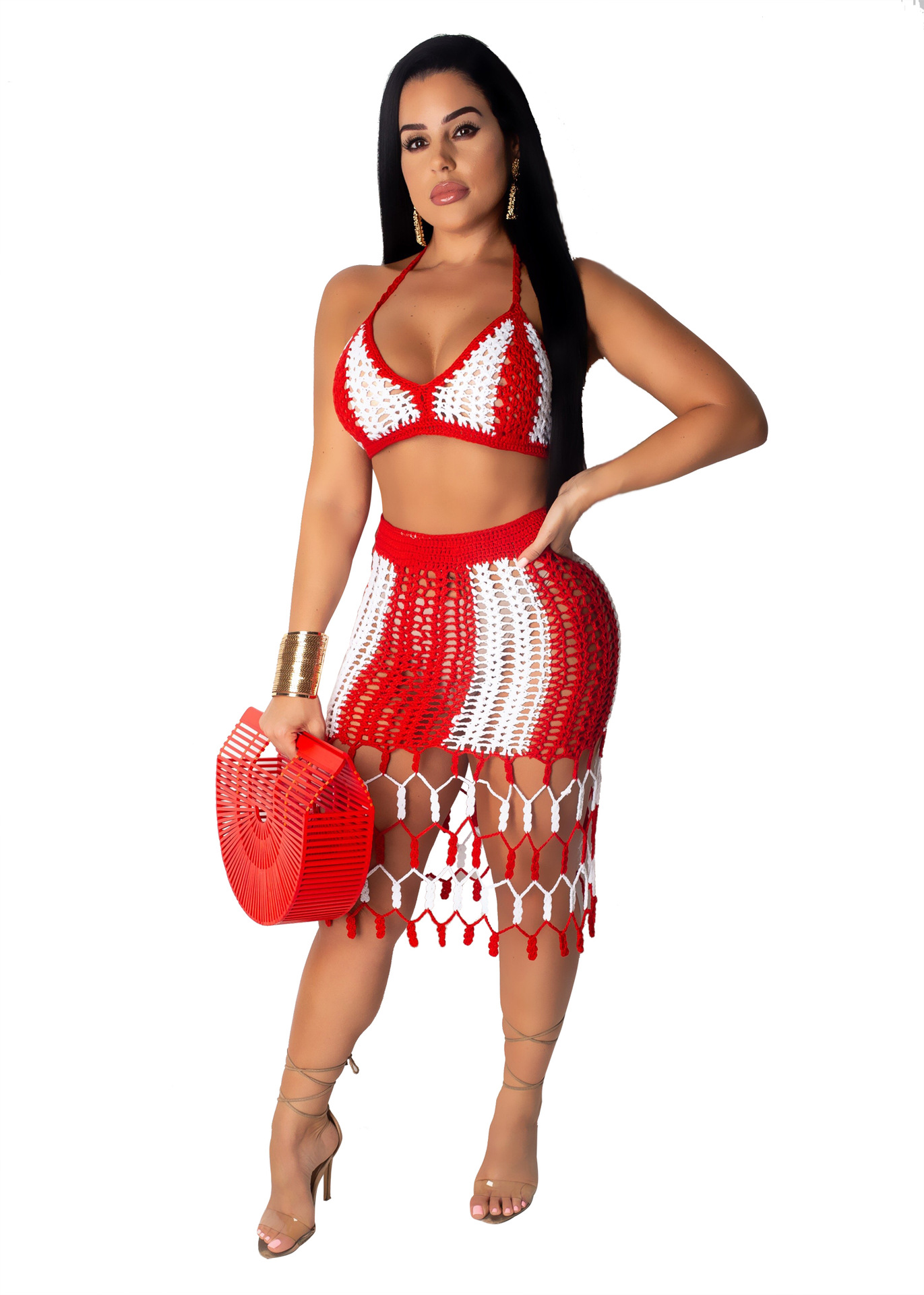 Color Matching Woven Beach Skirt 2 Piece Set NSOSM65280