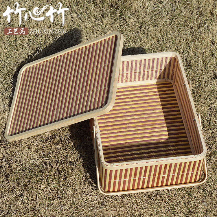 厂家定制创意工艺 方形竹篮 竹礼盒包装篮  安吉竹包装篮