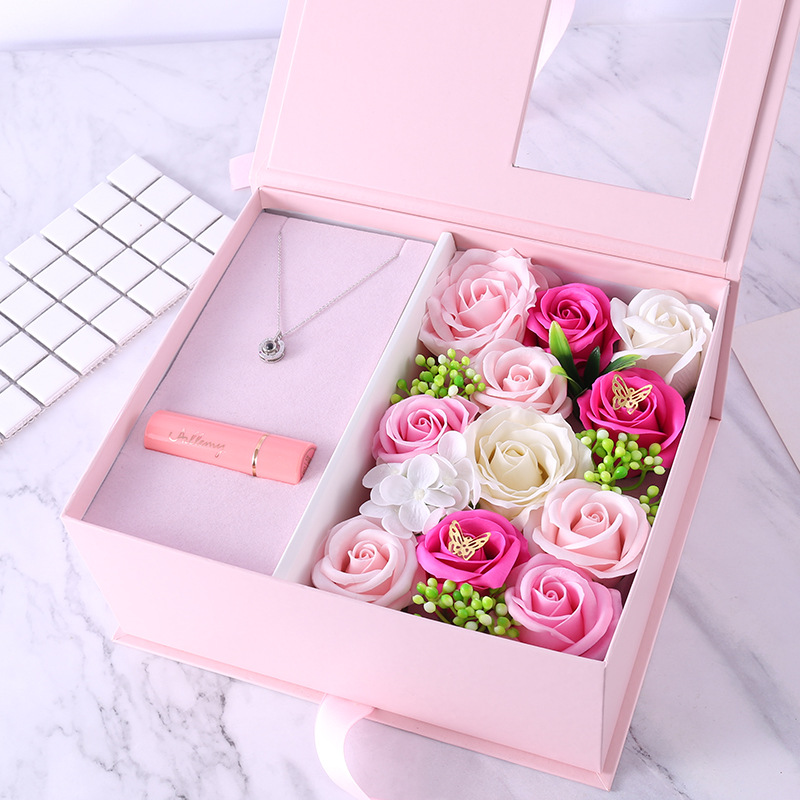 925纯银项链口红套装生日礼物创意三八节礼品香皂花礼盒活动赠品