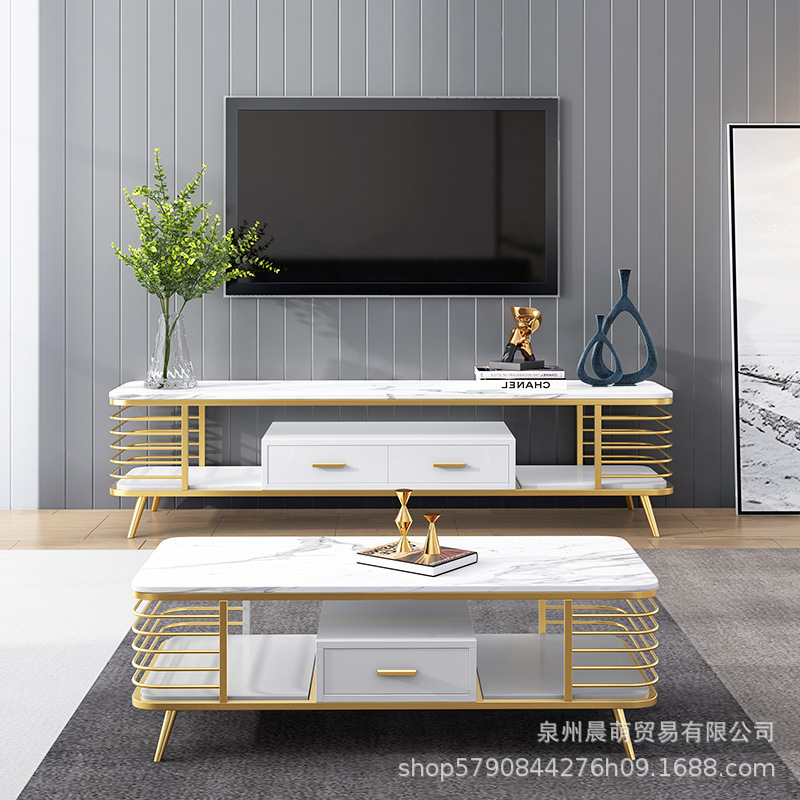 北欧客厅大理石电视柜茶几组合 现代简约酒店民宿轻奢铁艺视听柜|ms